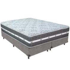 Cama Box Cinza e Colchão Black Graphite Molas Ensacadas King 193x203X2