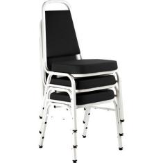 Kit com 3 Cadeiras Empilháveis Linha Hotel Plus Preto