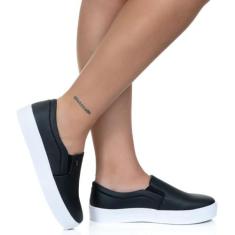 Tênis Slip On Feminino Iate Casual Off White Estilo Shoes, Preto, 37, 