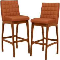 Kit 02 Banquetas Altas Para Cozinha Sala De Jantar Fixa Mila L02 Tecido Terracota
