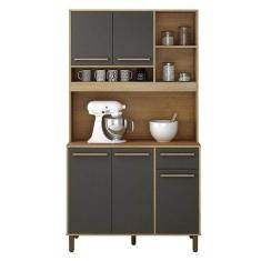 Armário de Cozinha Ametista Cinamomo Grafite - Valdemóveis - VALDEMOVE