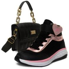 Kit Bolsa E Tenis Cano Alto Escolar Juvenil Feminino K22-Feminino