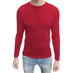 Camiseta Henley Manga Longa tamanho:g;cor:vermelho