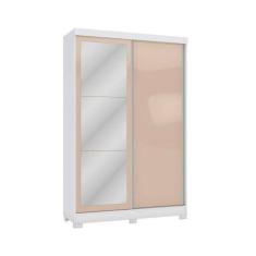 Guarda Roupa Solteiro 2 Portas de Correr e 2 Gavetas c/Espelho e Pés N571 Branco/Macadamia - Kappesberg