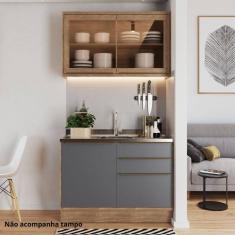 Cozinha Compacta 2 Peças 3 Portas com Vidro Reflecta Viena Freijó / Grafite