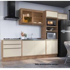 Cozinha Completa com Vidro Reflecta 5 Peças 8 Portas Viena Freijó / Cinza Argila