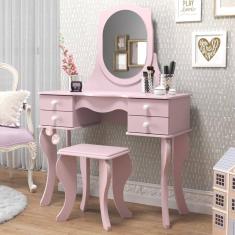 Penteadeira 04 Gavetas Princesa Rosa Com Banqueta - Patrimar
