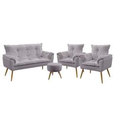 Namoradeira e 2 Poltronas Beta com Puff Solar Veludo Aradecor, Cinza C
