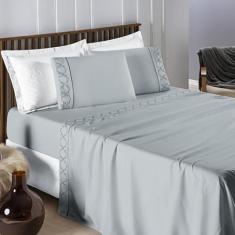 Jogo De Lençol Bordado Titanium King 4 Peças Barato - Cinza - Casa Sho