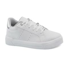 Tênis Godiva Feminino Casual Cadarços Tachas Metálicas Branco Prata, B