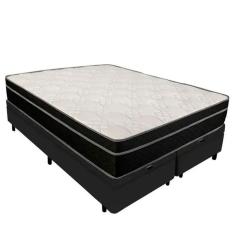 Cama Box Baú Queen 158 Bipartido Tecido Preto Com Colchão Paris Molas Preto 26x158x198