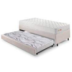 Bicama Box Solteiro material sintético Linho Areia 88x188x28 cm com Co