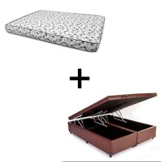 Cama Box Baú King 193 - Tecido Sintético Marrom Com Colchão Nápoles Bello Box - 100% Espuma - Branco D33 55x193x203