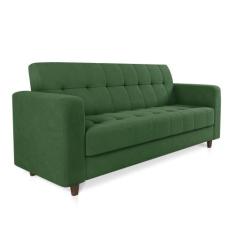 Sofá 03 Lugares Arezzo Suede Verde Pés Chanfrado Tabaco - D'rossi - DR