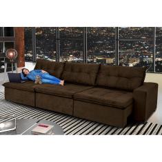 Sofá Austrália. 3,52 Mts Retrátil, Reclinável Com Molas e Pillow no Assento Tecido Suede Café