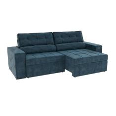 Sofá 4 Lugares Retrátil e Reclinável Lanus Veludo Azul Marinho 250 cm 