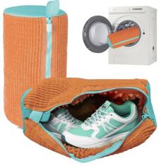 Bolsa para máquina de lavar sapatos, kit de limpeza de tênis para tênis de ginástica e sapatilhas, bolsa de lavanderia com design de proteção com zíper, tamanho grande para sapatos femininos,