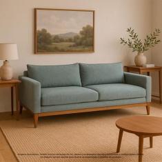 Sofá 3 Lugares 2m Pés Fixo Living Classic Bouclê Madeira Maciça Almofa