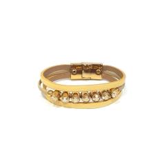 Pulseira Armazem RrBijoux Couro Três Voltas Cristais Amarela