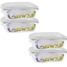 Conjunto 4 Potes 640ml Vidro Hermético 4 Travas Marmita