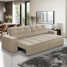 Sofá Retrátil e Reclinável 3 lugares 2,30m com Molas Stella Suede Bege Adonai Estofados