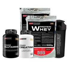 KIT - 2x Whey Protein 500g +  Power Creatina 100g + Power Glutamina 100g + Coqueteleira - BB-Unissex