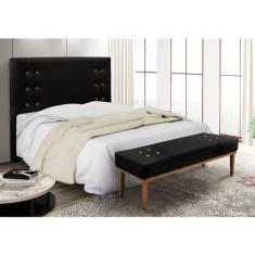 Cabeceira Cama Box King 195cm e Recamier Gênova Suede Preto S04 - D'Ro