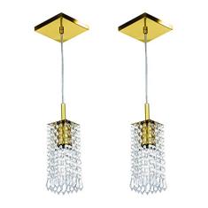 Kit 2 Lustre Pendente Clearcrillic Cristal Acrílico Dourado