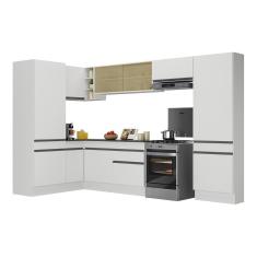 Armário De Cozinha Completa De Canto V2090 Branco/Preto