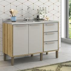 Balcão para Pia 120cm 2 Portas 3 Gavetas Montreal Carvalho/Off White