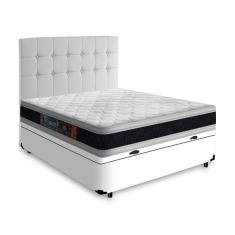 Cama Box Baú Casal + Cabeceira Cassis + Colchão Espuma D45 Castor Black White Double Face 138cm