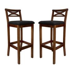 Kit 2 Banqueta de Madeira para Area Gourmet Suede Preto