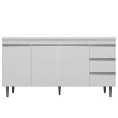 Balcão Gabinete Cozinha 160cm Com Tampo 3 Portas Branco