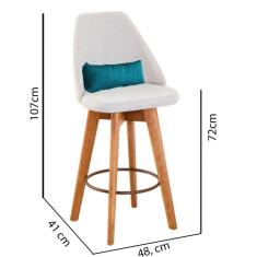 Kit 08 Banquetas Linho Bege E Almofada Azul Turquesa