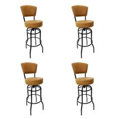 Kit 4 Banquetas Bar Bancada Média Altura 65cm Preta Giratória Encosto 