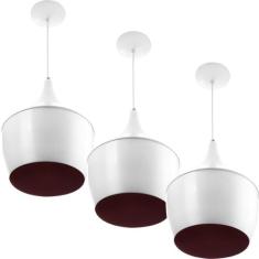 Kit 3 Pendentes Gourmet Balão 32X25cm Em Aluminio Branco Mag - MARRYLU