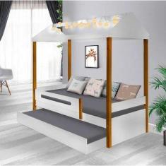 Cama Solteiro Sara Branca Mel Com Cama Auxiliar E Led