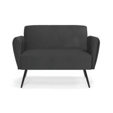 Sofá Namoradeira Pés Palito De Ferro Bruna Corino Preto - D'rossi