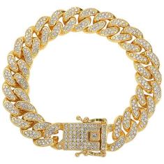 haoyueer Coleira de corrente para cães, diamante, elos cubanos, coleira para cães, 13 mm de largura, corrente de metal para gatos, coleira de cristal, acessórios para filhotes, pequenos, médios,