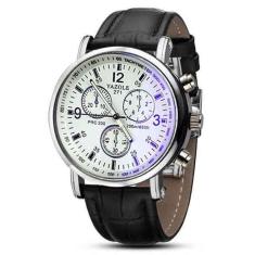 Relógio Masculino Yazole 271 Branco Pulseira Preta Quartzo