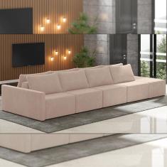 Sofá Ilha Modulado Milos 392cm Puff Lateral Veludo Rosê G33 - Gran Belo