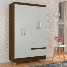 Guarda Roupa Solteiro Lohaine 4 Pts Ced/Off White - Moveis Arapongas Cedro/branco Off