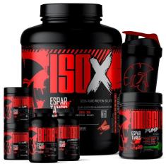 Kit Whey Protein ISO X 1800g + Creatina 100g + BCAA + Glutamina 100g + Colágeno + Pré Treino+ Shaker-Unissex
