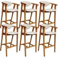 Kit 06 Banquetas Alta Cozinha Bancada Bar Sala de Jantar Fixa Cecília L02 Linho Champagne - Lyam