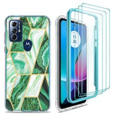 Capa para Motorola Moto G Play (2023)/Moto G Power (2022)/Motorola G Pure com [3X protetor de tela de vidro temperado], capa colorida de mármore híbrido à prova de choque SOFE TPU à prova de choque -