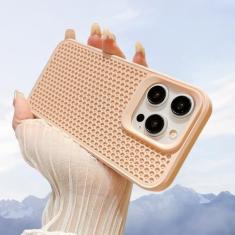 Capa de telefone de malha respirável de dissipação de calor de luxo para iPhone 15 14 Plus 13 12 11 Pro Max à prova de choque macio pára-choque capa traseira rígida, rosa, para iPhone 14 pro