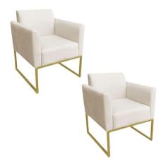 Kit 2 Poltronas Marisa Suede Bege Dourado Drossi