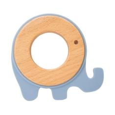 Clingo Mordedor de Madeira e Silicone para Bebê, Alívio para a Dentição, Seguro e Atóxico - Elefante