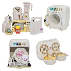 Brinquedo Princesa Cozinha Eletro Fogão Roupa Louça 17Pç