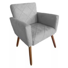 Poltrona Decorativa Pés Palito Nina Estilo Costura Cinza - DS Móveis